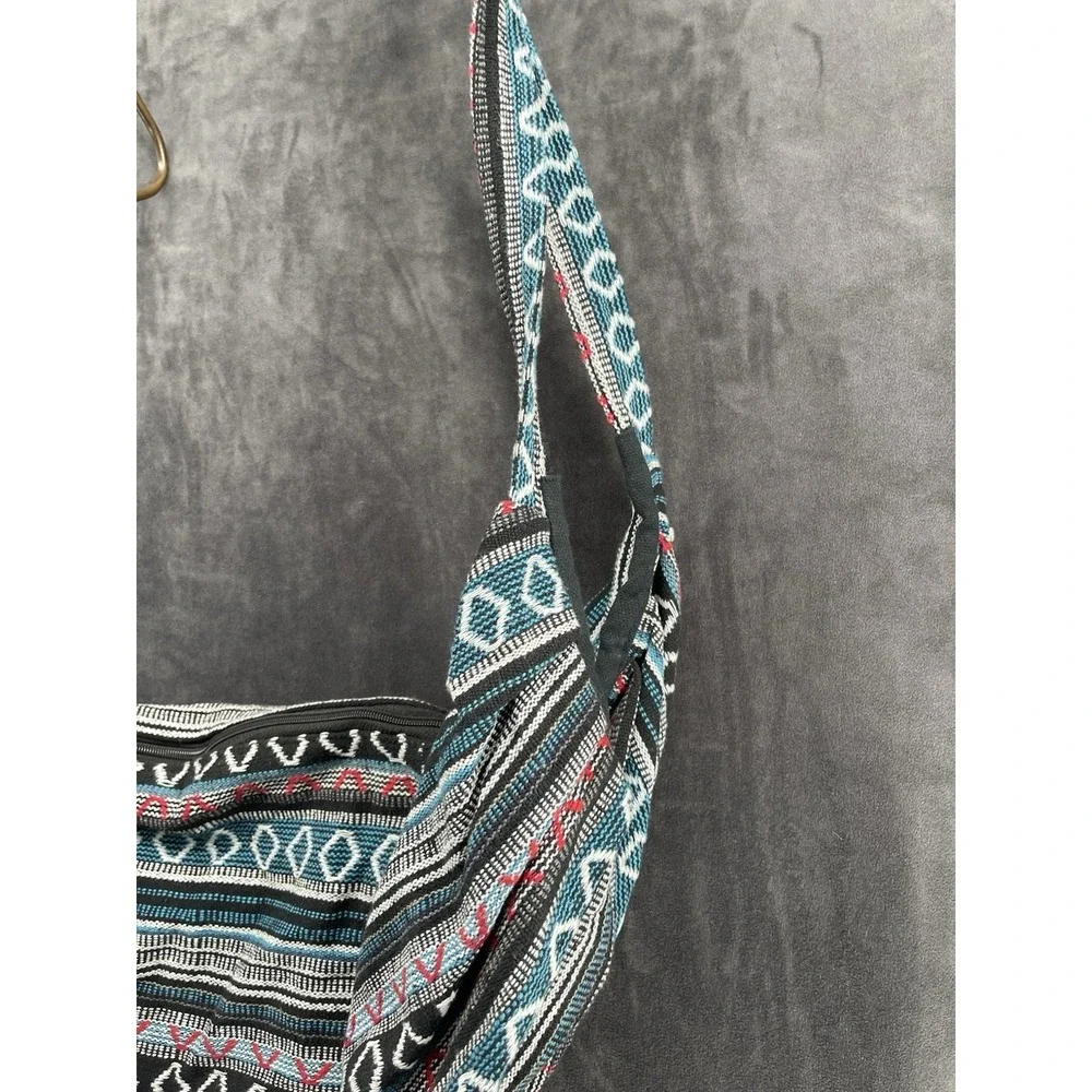 Boho Tribal Woven Hobo Shoulder Bag Blue Black Southwest Hippie Large Tote